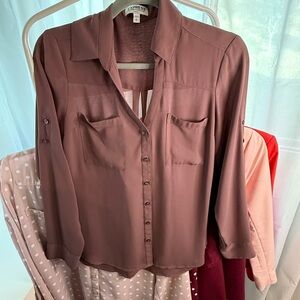 Express Slim Fit Portofino Blouse Mauve